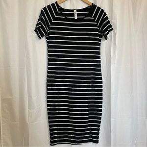 TICKLED TEAL Women’s Black White Stripe Sheath Dress Short Sleeve Mini Size S